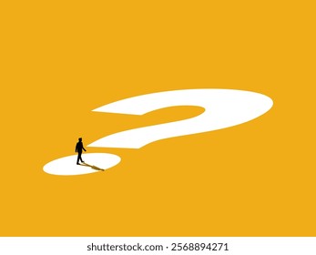 Problems and Uncertainty. Businessman walks on question mark