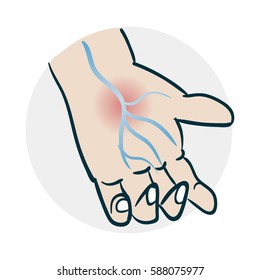 problems with veins hands icon. Illustration of a funny cartoon style