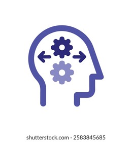 Problem-Solving Brain with Gears and Arrows Icon