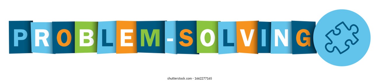 PROBLEM-SOLVING colorful vector typography banner with jigsaw piececsymbol