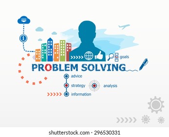 Problem-solving concept and business man. Flat design illustration for business, consulting, finance, management, career.