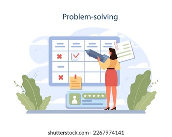 Problem-solving. Human resources manager soft skills. HR agent competencies and professional ethic. Brainstorming and find the creative solution. Flat vector illustration. Flat vector illustration