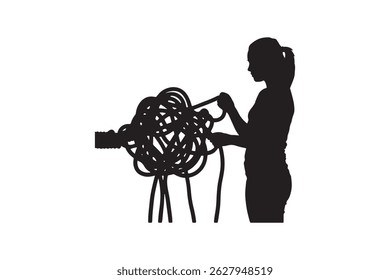 Problem-Solving Silhouette - Woman Unraveling Yarn