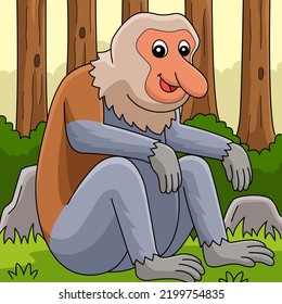 Proboscis Monkey Animal Colored Cartoon 
