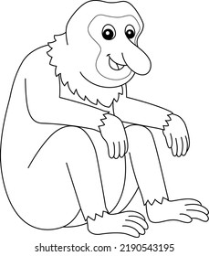 Proboscis Monkey Animal Isolated Coloring Page