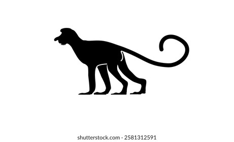 Proboscis monkey emblem, black isolated silhouette