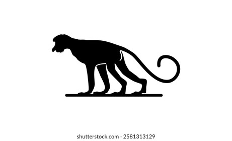 Proboscis monkey emblem, black isolated silhouette