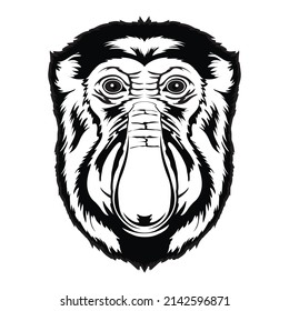 Proboscis Monkey Face Vector Iilustration In Hand Drawn Style, Perfect For Tshirt And Mascot Design 