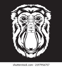 Proboscis Monkey Face Vector Iilustration In Hand Drawn Style, Perfect For Tshirt And Mascot Design 