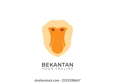 Proboscis Monkey Head Logo, minimalist proboscis monkey logo silhouette. Shield shape