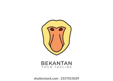 Proboscis Monkey Head Logo, minimalist proboscis monkey logo silhouette. Shield shape