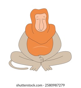 The  proboscis monkey is sitting with  closed eyes.