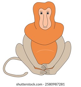 The  proboscis monkey is sitting with open eyes.