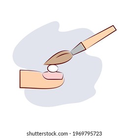 procedure of acrylic extension, applying acrylic on nail plate, acrylic brush, vector illustration