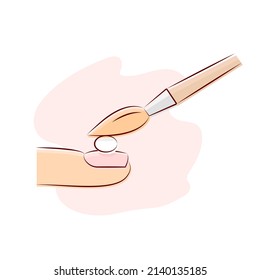 procedure of acrylic extension, applying acrylic on nail plate, acrylic brush benefits, manicure vector illustration