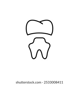 Procedimento para fechar dentes danificados. Cuidados dentários. Odontologia. Ilustração de linha fina personalizável. traçado editável.