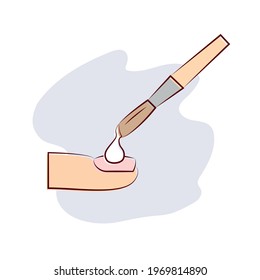 procedure of gel extension, applying gel on nail plate, gel brush, vector illustration	