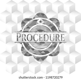 Procedure grey emblem with cube white background