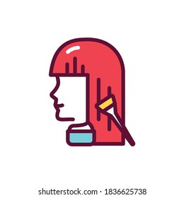 Procedure hair coloring black glyph icon. Hairdresser service. 