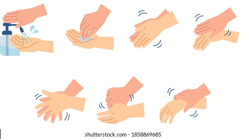 Procedure for hand disinfection using disinfectant. Alcohol disinfection. No frame.