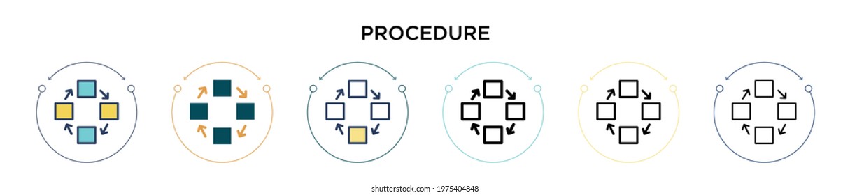 Procedure icon in filled, thin line, outline and stroke style. Vector illustration of two colored and black procedure vector icons designs can be used for mobile, ui, web