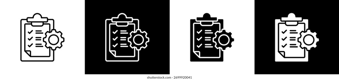 Variationen des Prozedursymbols in Linien- und Symbolstil auf schwarz-weißem Hintergrund