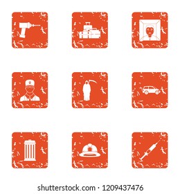 Procedure icons set. Grunge set of 9 procedure vector icons for web isolated on white background