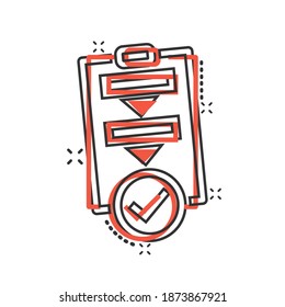 Procedure list icon in comic style. Document project cartoon vector illustration on white isolated background. Checklist splash effect business concept.