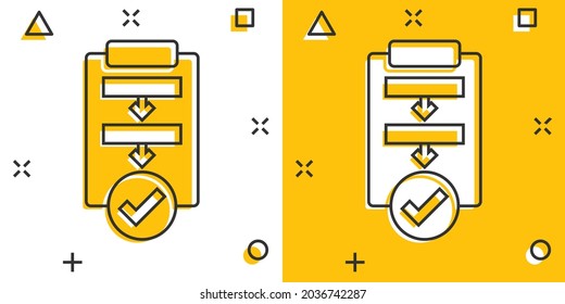 Procedure list icon in comic style. Document project cartoon vector illustration on white isolated background. Checklist splash effect business concept.