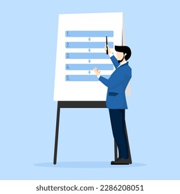 Procedure and workflow concept, planning process or sequence to complete a project, business outline for step by step, company standard or policy, businessman leader presenting workflow and procedure.