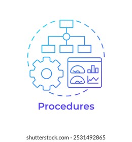 Ícone de conceito de gradiente azul de procedimentos. Estrutura hierárquica, monitorização do desempenho. Ilustração de linha de forma redonda. Ideia abstrata. Design gráfico. Fácil de usar em infográfico, apresentação