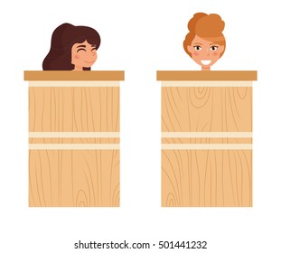 Procedures in cedar barrel. Vector illustration. Cartoon character. Isolated. Flat