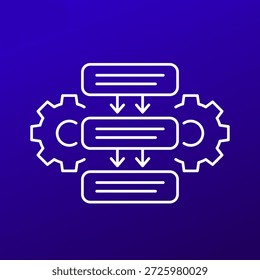 Icono de procedimientos con engranajes, diseño de línea