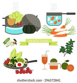 Procedures and methods of cooking. Vegetables. clean food. Cartoon Breakfast. vector illustration