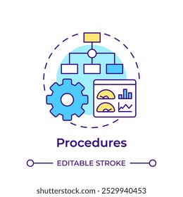 Ícone de conceito de multicor de procedimentos. Estrutura hierárquica, monitorização do desempenho. Ilustração de linha de forma redonda. Ideia abstrata. Design gráfico. Fácil de usar em infográfico, apresentação