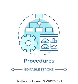 Ícone de conceito azul flexível de procedimentos. Estrutura hierárquica, monitorização do desempenho. Ilustração de linha de forma redonda. Ideia abstrata. Design gráfico. Fácil de usar em infográfico, apresentação