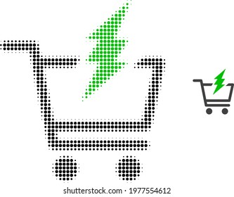Proceed purchase halftone dot icon illustration. Halftone pattern contains circle dots. Vector illustration of proceed purchase icon on a white background.