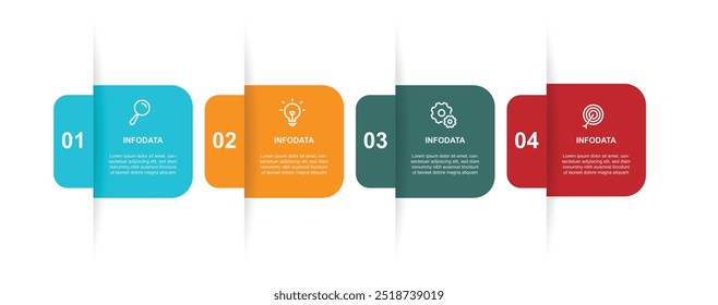 Process 4 step infographic template with icons and paper slide style