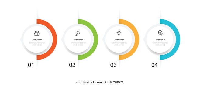 Process 4 step infographic template with icons and paper slide style