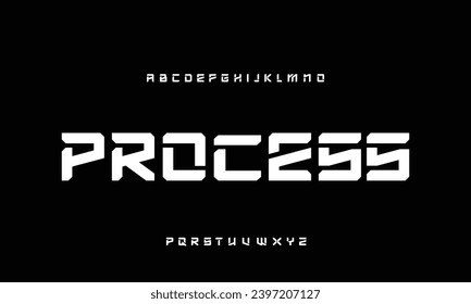 PROCESS abstract technology science alphabet font. digital space typography vector illustration design