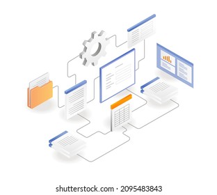 Process analytics email data in isometric illustration