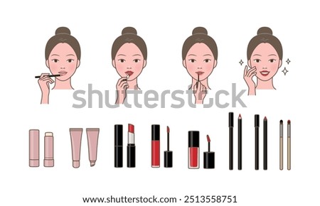 The process of applying lipstick