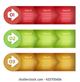 Process arrows boxes. step by step vector set.