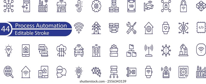 Process automation conceps. Thin line icon set. Outline symbol collection. Editable vector stroke