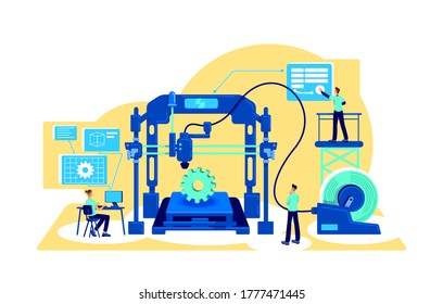 Process automation flat concept vector illustration. Digitalization of factory machinery. Digital transformation. Manufacture 2D cartoon characters for web design. Automatization creative idea