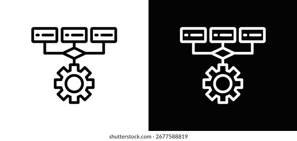 Icono de automatización de procesos en estilo relleno en blanco y negro