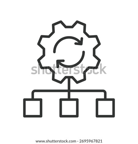 Process automation icon in line design. process, automation, gear, system, control, workflow, management on white background vector. Process automation editable stroke icon