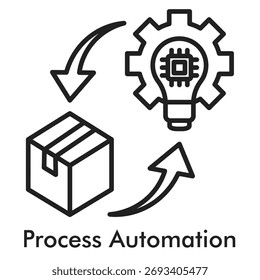 Process Automation Icon Line Style. Workflow streamlining and automatic operation symbol.