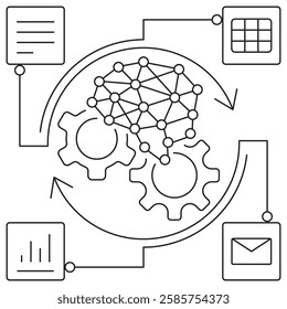 Process Automation icon. Simple outline monochrome black vector pictogram with thin lines on a transparent background. Line thickness is editable
