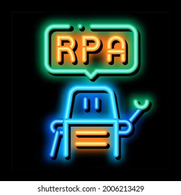 process automation robot neon light sign vector. Glowing bright icon process automation robot sign. transparent symbol illustration